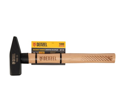 Молоток слесарный, 1000 г, кованый квадратный боек, буковая рукоятка Denzel