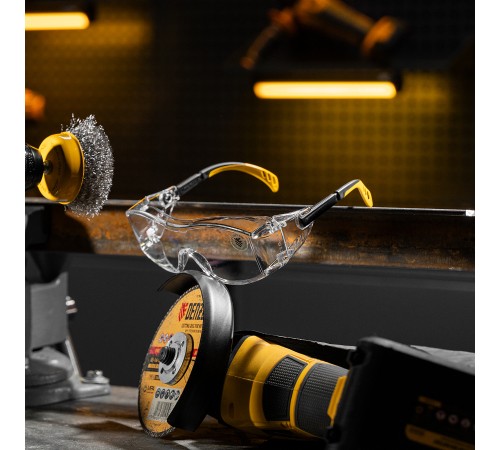 Очки защитные открытые, поликарбонатные, увеличенная прозрачная линза,  регулируемые дужки Denzel