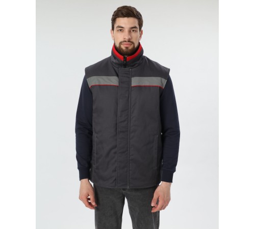 Жилет утепленный Грей (тк.Балтекс,210), т.серый/красный