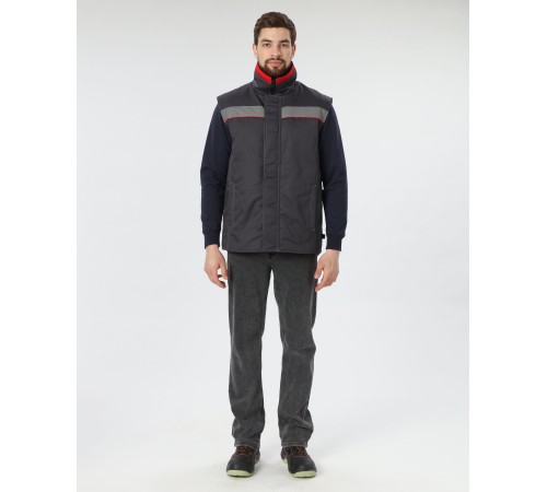 Жилет утепленный Грей (тк.Балтекс,210), т.серый/красный