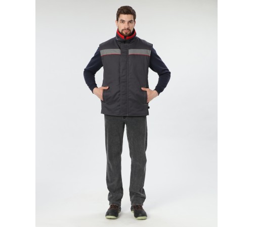 Жилет утепленный Грей (тк.Балтекс,210), т.серый/красный