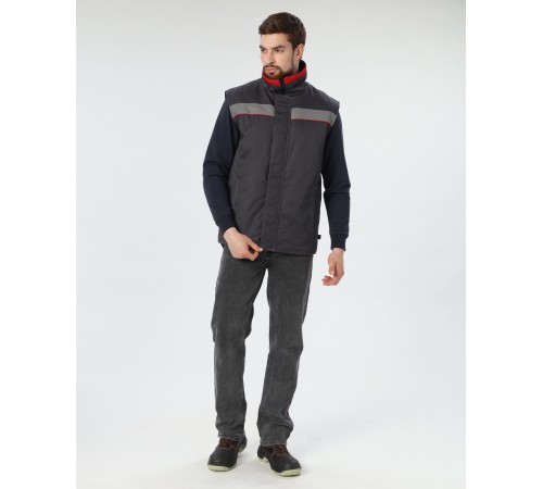 Жилет утепленный Грей (тк.Балтекс,210), т.серый/красный