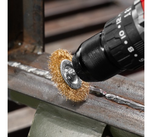 Щетка для дрели, 50 мм, плоская со шпилькой, латунированная витая проволока Matrix