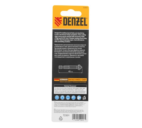 Зенковка конусная под М3, HSS, по металлу, цилиндрический хвостовик// Denzel