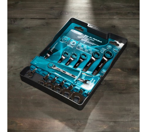 Набор ключей комбинированных с трещоткой, 8-19 мм, 7 шт, CrV Gross