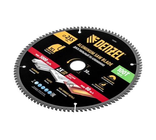 Пильный диск по алюминию ф255 х 30 мм, 100 зубьев Denzel