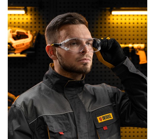Очки защитные открытые, поликарбонатные, увеличенная прозрачная линза,  регулируемые дужки Denzel
