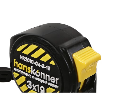 Рулетка 3x19мм, 2 стопа, компактн. корпус, 2 стопа,мощный магнит, Hanskonner