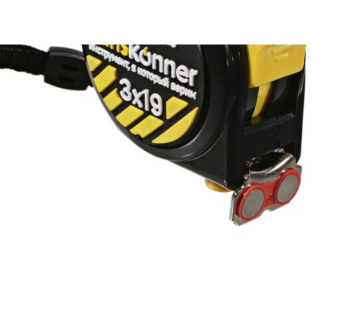 Рулетка 3x19мм, 2 стопа, компактн. корпус, 2 стопа,мощный магнит, Hanskonner