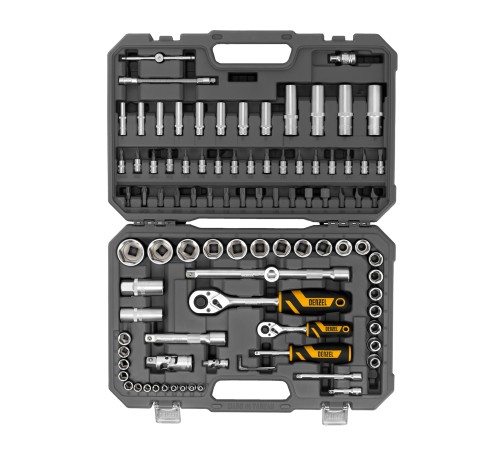 Набор инструментов, 1/2", 1/4", CrV, S2, пластиковый кейс, 94 предмета Denzel