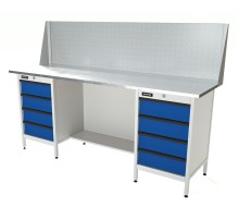 RUNTEC RTS20Z-TS4-TS4-P20-5005(7035) Верстак серии Standart, 2000 мм, оцинк, тумба с 4-мя ящиками + тумба с 4-мя ящиками, экран 500, синий (светло-серый) RAL