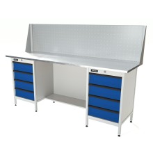 RUNTEC RTS20Z-TS4-TS4-P20-5005(7035) Верстак серии Standart, 2000 мм, оцинк, тумба с 4-мя ящиками + тумба с 4-мя ящиками, экран 500, синий (светло-серый) RAL