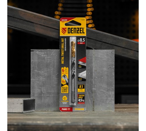 Сверло спиральное по металлу 8,5 x 117мм, Р6М5, Golden Tip, многогранная заточка Denzel
