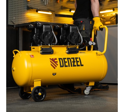 Компрессор безмасл. малошумный DLP-3000/100, 3 кВт, 2х1,5 кВт,100 л, 2850 об/мин,500 л/мин Denzel