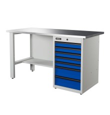 RUNTEC RTI15Z-TI7-NI-5005(7035) Верстак серии Industrial, 1500 мм, оцинк, тумба с 7-ю ящиками, синий (светло-серый) RAL 5005 (7035)
