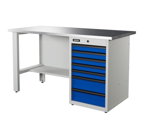 RUNTEC RTI15Z-TI7-NI-5005(7035) Верстак серии Industrial, 1500 мм, оцинк, тумба с 7-ю ящиками, синий (светло-серый) RAL 5005 (7035)