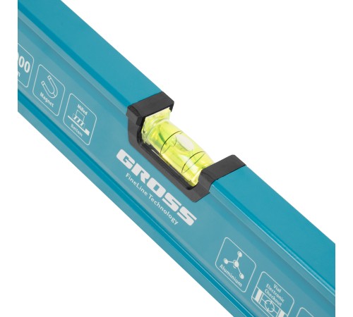 Уровень алюминиевый, магнит., фрезерованный, 3 глазка, 0,5 мм/м, 1000 мм Gross