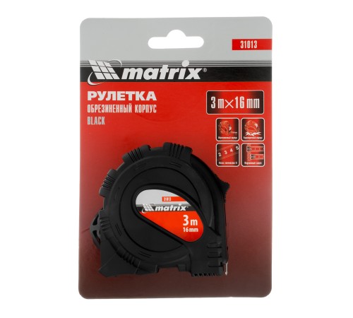 Рулетка Black,3 м х 16 мм,обрезиненный корпус Matrix Рулетка Black,3 м х 16 мм,обрезиненный корпус Matrix