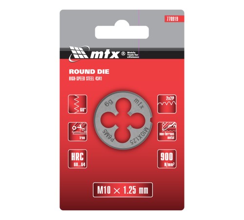 Плашка М10 х 1.25 мм, Р6М5 MTX
