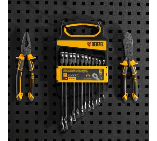 Набор ключей комбинированных трещоточных 6-19 мм, 12 шт., CrV, матовый хром Denzel