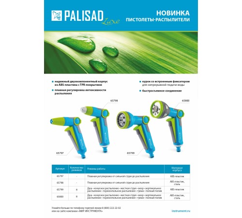 Пистолет-распылитель, 8 режимов, регулируемый, металлический, с курком, LUXE Palisad