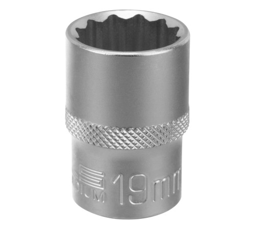 Головка торцевая, 19 мм, двенадцатигранная, CrV, под квадрат 1/2, хромированная Stels