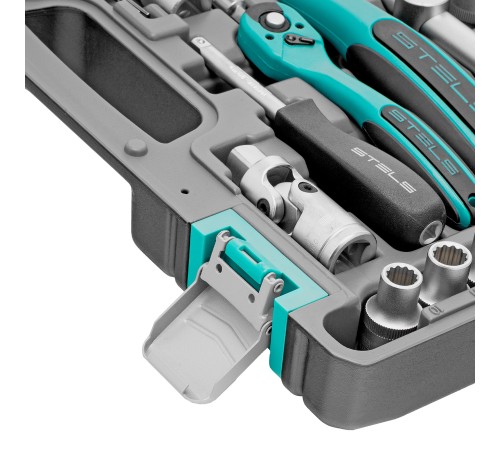 Набор инструментов, 1/2, 1/4, CrV, пластиковый кейс, 94 предмета, двенадцатигранные головки Stels Набор инструментов, 1/2, 1/4, CrV, пластиковый кейс, 94 предмета, двенадцатигранные головки Stels
