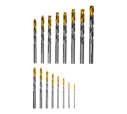 Набор сверл по металлу, 1-10 мм, Р6М5-TiN, Golden Tip, 19 шт Denzel