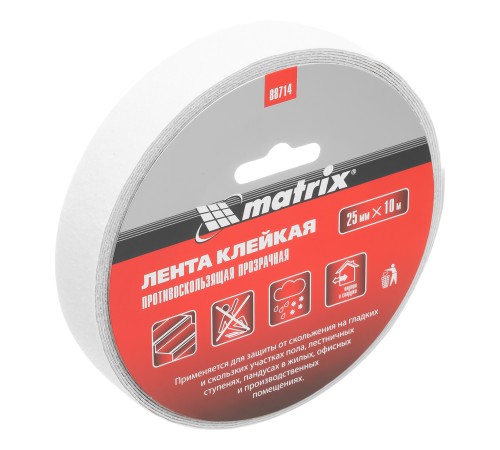 Лента клейкая противоскользящая, прозрачная 25 мм x 10 м Matrix
