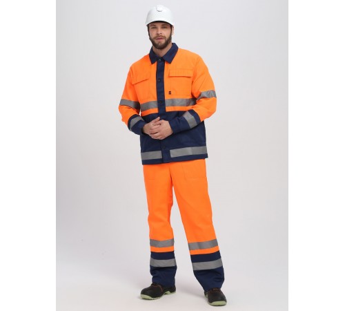 Костюм Дорожник (тк.Смесовая,210) п/к, оранжевый/т.синий