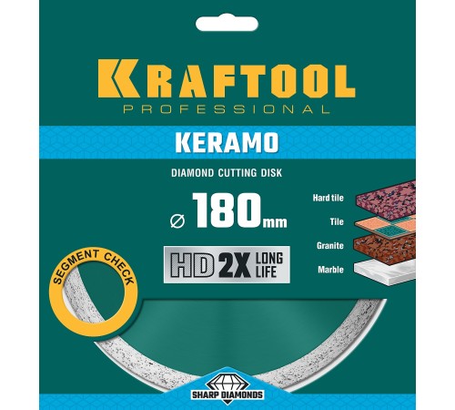 KRAFTOOL Ø 180Х22.2 мм, алмазный, сплошной, по керамограниту, керамической плитке диск отрезной KERAMO 36684-180 KRAFTOOL Ø 180Х22.2 мм, алмазный, сплошной, по керамограниту, керамической плитке диск отрезной KERAMO 36684-180