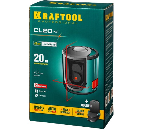 KRAFTOOL линейный лазерный нивелир с держателем CL 20 #2 34700-2 Professional KRAFTOOL линейный лазерный нивелир с держателем CL 20 #2 34700-2 Professional