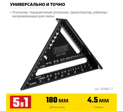 STAYER 170 мм, 5-в-1, универсальный кровельный угольник, Professional (34306-17) STAYER 170 мм, 5-в-1, универсальный кровельный угольник, Professional (34306-17)