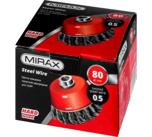 MIRAX d 80 мм, щетка-крацовка чашечная для УШМ 35104-080-2 MIRAX d 80 мм, щетка-крацовка чашечная для УШМ 35104-080-2