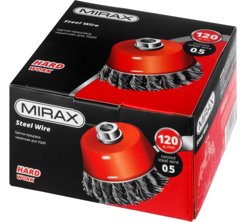MIRAX d 120 мм, щетка-крацовка чашечная для УШМ 35104-120 MIRAX d 120 мм, щетка-крацовка чашечная для УШМ 35104-120