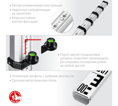 ЗУБР 5 м, рейка геодезическая РГ 5 34948-5 ЗУБР 5 м, рейка геодезическая РГ 5 34948-5
