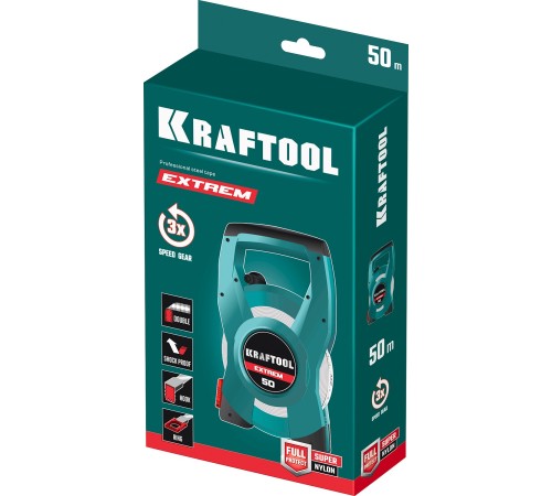 KRAFTOOL 50 м, геодезическая стальная мерная лента EXTREM 34185-50 KRAFTOOL 50 м, геодезическая стальная мерная лента EXTREM 34185-50