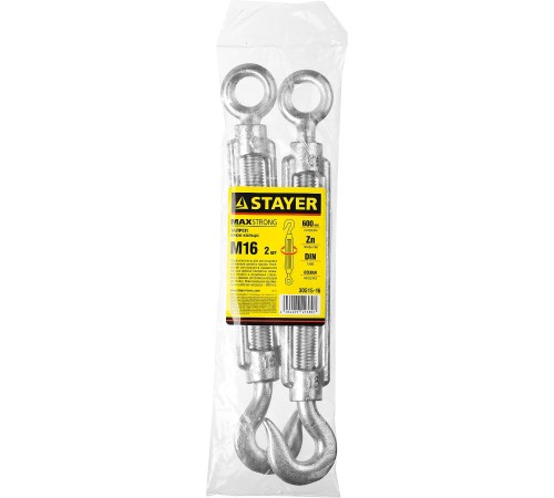 STAYER М16, 2 шт., талреп DIN 1480, крюк-кольцо 30515-16 STAYER М16, 2 шт., талреп DIN 1480, крюк-кольцо 30515-16