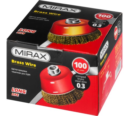 MIRAX Ø 100 мм, проволока 0.3 мм, щетка чашечная для УШМ 35142-100 MIRAX Ø 100 мм, проволока 0.3 мм, щетка чашечная для УШМ 35142-100
