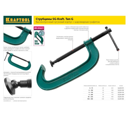 KRAFTOOL G, 200 мм, струбцина 32229-200 KRAFTOOL G, 200 мм, струбцина 32229-200