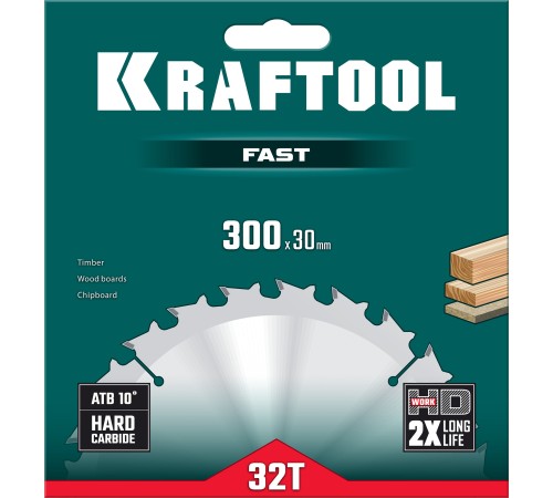 KRAFTOOL Fast, 300 х 30 мм, 32Т, пильный диск по дереву (36950-300-30)