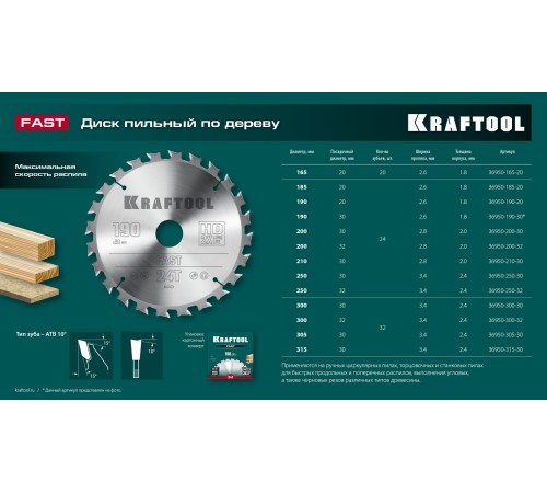 KRAFTOOL Fast, 300 х 30 мм, 32Т, пильный диск по дереву (36950-300-30)
