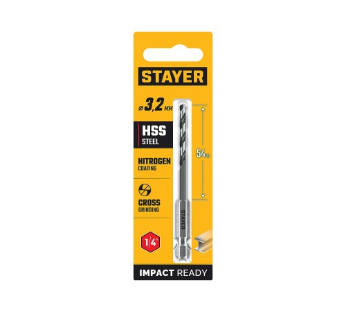 STAYER НЕХ-1/4″, d 3.2 х 89 мм, сверло по металлу для винтовёртов и шуруповертов IMPACT READY (29603-3.2) STAYER НЕХ-1/4″, d 3.2 х 89 мм, сверло по металлу для винтовёртов и шуруповертов IMPACT READY (29603-3.2)