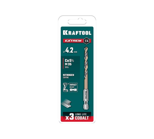 KRAFTOOL НЕХ-1/4″, d 4.2 х 83 мм, сверло по металлу для винтовёртов и шуруповертов IMPACT READY (29652-4.2) KRAFTOOL НЕХ-1/4″, d 4.2 х 83 мм, сверло по металлу для винтовёртов и шуруповертов IMPACT READY (29652-4.2)