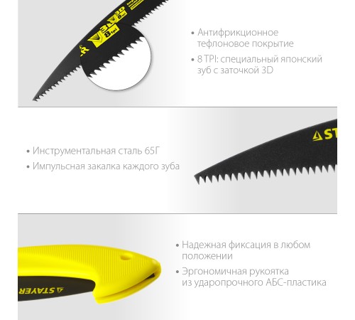 STAYER 8 TPI, 160 мм, ножовка складная походная (пила) МАХСut 15085 Master STAYER 8 TPI, 160 мм, ножовка складная походная (пила) МАХСut 15085 Master