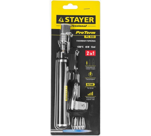 STAYER 2 в 1, 1300°C , пьезоподжиг, паяльник газовый Proterm 55505-H6