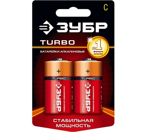 ЗУБР C, 2 шт., батарейка щелочная Turbo 59215-2C_z01