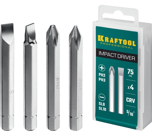 KRAFTOOL 4 шт, 75 мм, набор бит для ударной отвертки 25552 KRAFTOOL 4 шт, 75 мм, набор бит для ударной отвертки 25552
