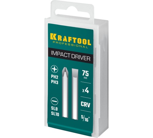KRAFTOOL 4 шт, 75 мм, набор бит для ударной отвертки 25552 KRAFTOOL 4 шт, 75 мм, набор бит для ударной отвертки 25552