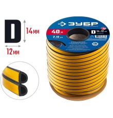 ЗУБР 40 м, D-профиль, размер 14 х 12 мм, черный, самоклеящийся промышленный резиновый уплотнитель, Профессионал (40950-14-40)